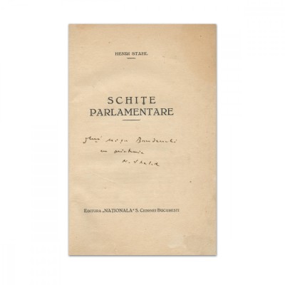 Henri Stahl, Schițe Parlamentare, cu dedicația autorului foto