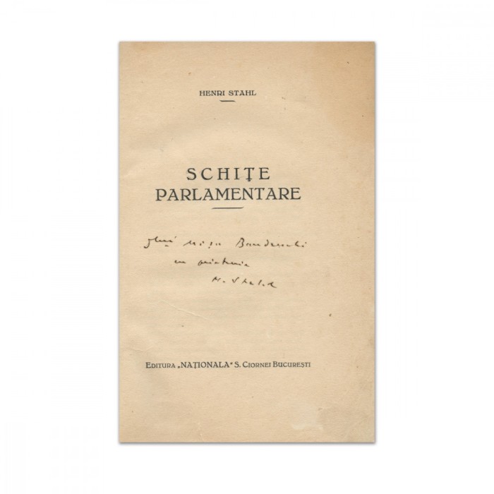 Henri Stahl, Schițe Parlamentare, cu dedicația autorului