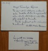 2 carti postale cu dedicatie catre Petre Oprea, prima scrisa de Mircea Deac iar secunda, de pictorul Marius Bunescu
