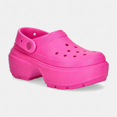 Crocs papuci Stomp Clog femei, culoarea roz, cu platforma, 209347