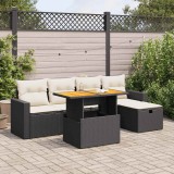 Cumpara ieftin Set mobilier grădină perne 6 piese negru poliratan/lemn acacia