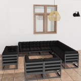 vidaXL Set mobilier grădină cu perne, 11 piese, gri, lemn masiv de pin 3076996