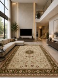 Covor Lotos 523-130, Marime 60 x 110 cm, Crem, Verde, Inaltime Fir 8 mm, Antialergic, Polipropilena, Living, Dormitor, Sufragerie, Birou