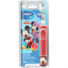 Periuta de dinti electrica Oral-B Vitality Mickey pentru copii, Curatare 2D, 2 programe, 1 capat, 4 stickere incluse, Rosu