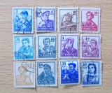 Serie Completa / Lot 12 Timbre Romania 1954 Muncitori si Meserii Muncitor Aviator Marinar Pioneer Stampilate - RO1