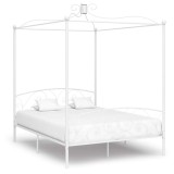 Cumpara ieftin Cadru de pat cu baldachin, alb, 180 x 200 cm, metal