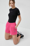 Champion pantaloni scurti femei, culoarea roz, neted, high waist