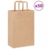 vidaXL Pungi de h&acirc;rtie 50 buc cu m&acirc;nere maro 21x11x31 cm