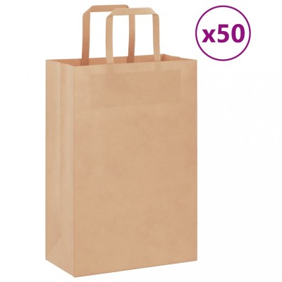 vidaXL Pungi de h&amp;acirc;rtie 50 buc cu m&amp;acirc;nere maro 21x11x31 cm foto