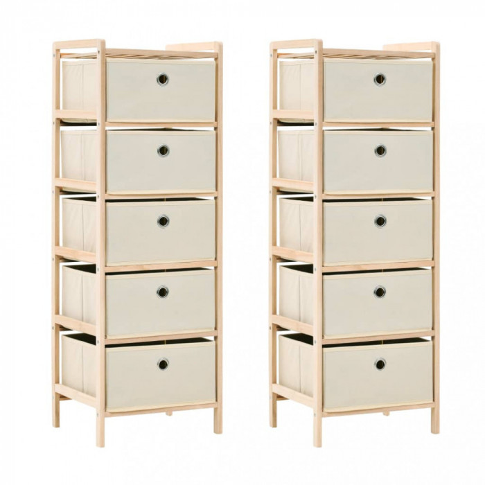 vidaXL Poliţă de depozitare cu 5 coșuri textile 2 buc. bej lemn cedru 276232
