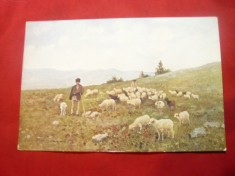 Ilustrata Cioban cu oi - Clabucetul Azugai- Prahova ,stamp.Soc.Gospodariei Rural foto