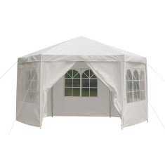 Pavilon gradina cu structura metalica, 6 pereti laterali detasabili, alb, 378x330x260 cm Household NewTrend