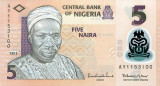 NIGERIA █ bancnota █ 5 Naira █ 2013 █ P-38d █ POLYMER █ UNC █ necirculata