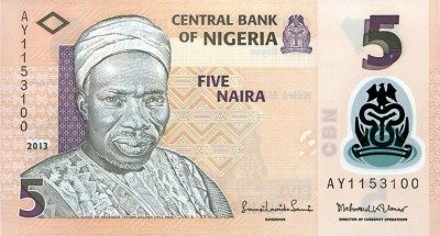 NIGERIA █ bancnota █ 5 Naira █ 2013 █ P-38d █ POLYMER █ UNC █ necirculata foto