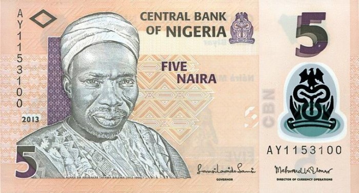 NIGERIA █ bancnota █ 5 Naira █ 2013 █ P-38d █ POLYMER █ UNC █ necirculata
