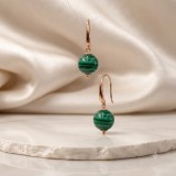 Cumpara ieftin Cercei Argint 925 placat aur, Special Plus, Balance cu Malachit 12mm, 3.2cm, Cutie Cadou, Bijuterii Made in Italy
