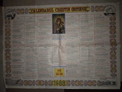 calendar de perete crestin ortodox - din anul 1988 foto