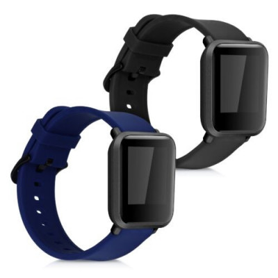 Set 2 curele pentru Xiaomi Amazfit Bip S/Amazfit Bip S Lite, Silicon, Negru/Albastru, 53859.01 foto