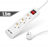 Prelungitor 3 - 3 x 1,5 mm - 1,5 m - cu 2 x USB - cu buton