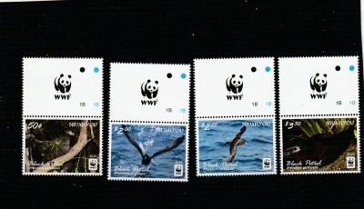 Niuafo&amp;#039;ou 2016 - Fauna , WWF , Petrel negru , serie 4 valori cu vigneta wwf , dantelate , MNH , Mi.607-610 foto