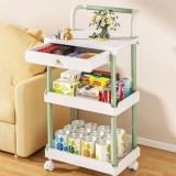 Raft portabil, cu 3 nivele si 1 sertar, maner de transport, dimensiuni 36.5 (L) x 28 (l) x 74.5 (H) cm, din plastic, cu 4 roti, alb/verde