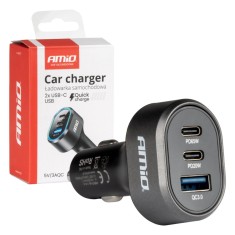Incarcator auto la priza bricheta USB QC 3.0 + 2x USB C, 20W/65W; incarcare rapida AMIO AutoDrive ProParts