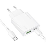 INCARCATOR retea Borofone &quot;BN24&quot; , Quick Charge 20W, 1 x USB, 1 x USB Type-C, include cablu USB Type-C la USB Type-C 1m, alb &quot;6941991115653&quot; (timbru v