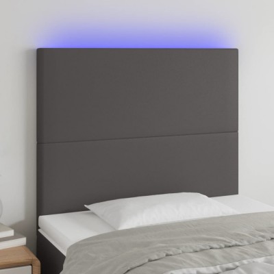 vidaXL Tăblie de pat cu LED, gri, 90x5x118/128 cm, piele ecologică 3122226 foto