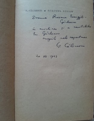 G Calinescu Scrinul negru cu dedicatie si autograf din partea autorului foto
