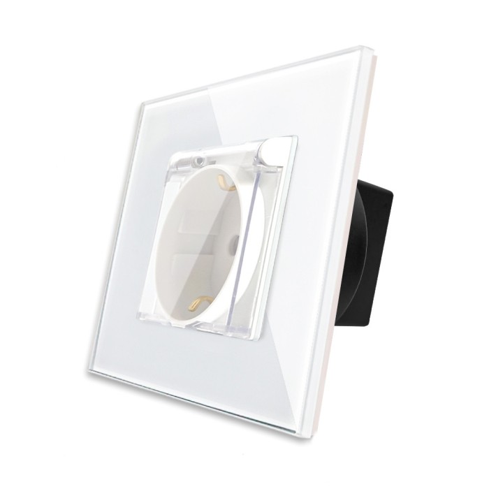 Priza Simpla cu Capac de Protectie cu Rama din Sticla LUXION SmartElectro IntelligentHouse