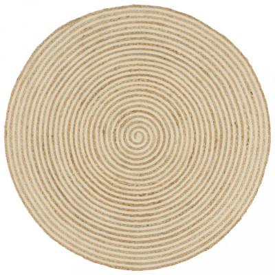 Covor lucrat manual cu model spiralat, alb, 150 cm, iută foto
