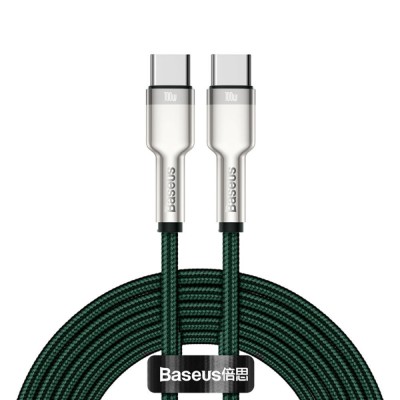 Baseus - Data Cable Cafule Series Metal (CATJK-D06) - Type-C to Type-C, Super Fast Charge, 100W, 480Mbps, 20V, 5A, 2m - Green foto