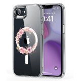 Husa pentru iphone 16e, atasare magnetica, magsafe, pink wreath 2, clear