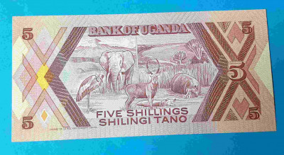 Uganda - 5 Shilingi Tano 1987 - bancnota UNC - Superba foto