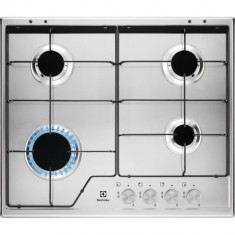 Plita incorporabila Electrolux KGS6424SX, Gaz, 4 arzatoare, Aprindere electrica, Dispozitiv de siguranta, Argintiu