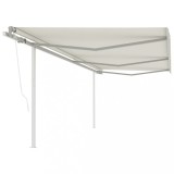 vidaXL Copertină retractabilă automat, cu st&acirc;lpi, crem, 6x3,5 m