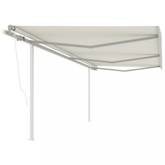 vidaXL Copertină retractabilă automat, cu st&amp;acirc;lpi, crem, 6x3,5 m 3070087 foto