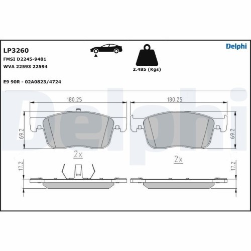 Set placute frana fata DELPHI, Citroen Jumpy, 2016-, Spacetourer, 2016-; Peugeot Expert 2016-, Traveller, 2016-; Toyota Proace, 2016-, Fata; puntea f