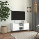 Comodă TV cu picioare din lemn masiv, alb, 103,5x35x50 cm, vidaXL