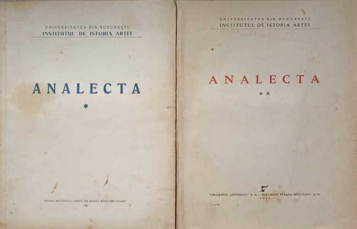 ANALECTA VOL.1-2-UNIVERSITATEA DIN BUCURESTI, INSTITUTUL DE ISTORIA ARTEI