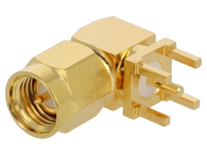 Mufă SMA 90&deg; 50&Omega; THT PTFE Aurit