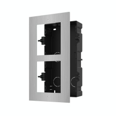 Suport montaj videointerfon modular Hikvision DS-KD-ACF2/S, 2 module, panou inox, cutie incastrata plastic SafetyGuard Surveillance