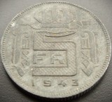 Cumpara ieftin Moneda istorică 5 FRANCI - BELGIA, anul 1943 * cod 4856 = excelentă LEOPOLD III, Europa, Zinc