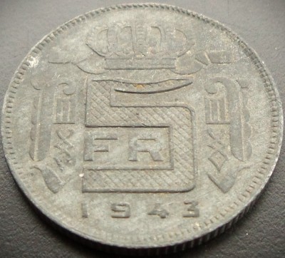 Moneda istorică 5 FRANCI - BELGIA, anul 1943 * cod 4856 = excelentă LEOPOLD III foto