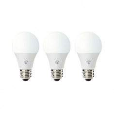 Set 3 becuri LED smart Nedis, 9 W, 800 lm, 2700-6500 K, Wi-Fi, E27, lumina variabila