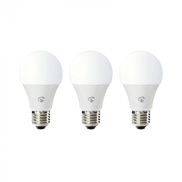 Set 3 becuri LED smart Nedis, 9 W, 800 lm, 2700-6500 K, Wi-Fi, E27, lumina variabila