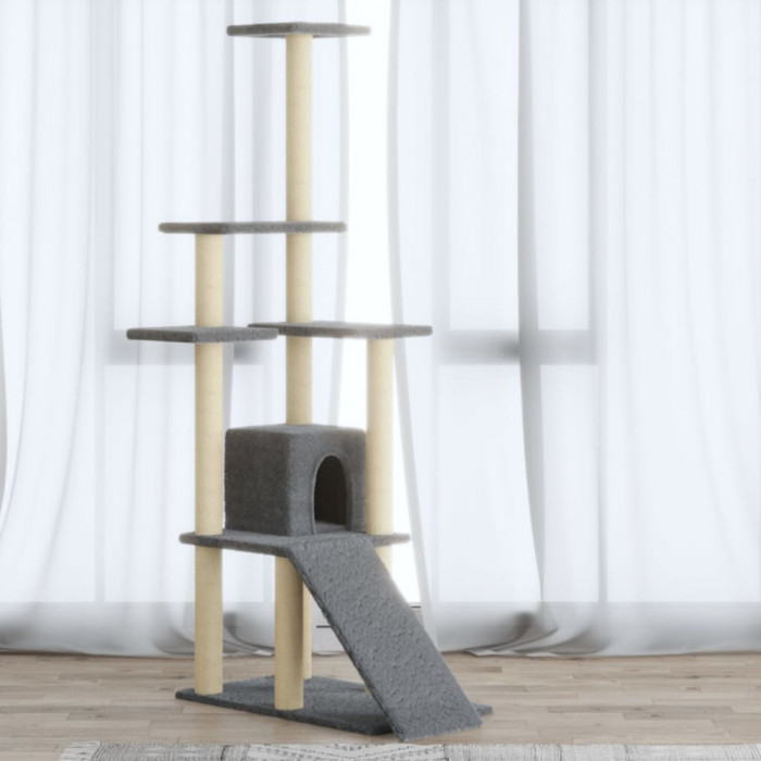 vidaXL Ansamblu pisici, st&acirc;lpi din funie sisal, gri deschis, 155 cm
