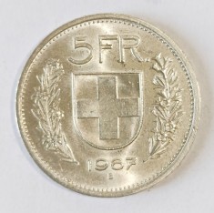 ELVETIA 5 FRANCI 1967 ARGINT AUNC UNC CU LUCIU ( CITITI DESCRIEREA )