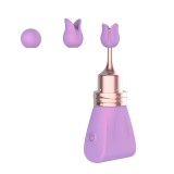 Mini Vibrator Lilac Bow cu 3 Accesorii Interschimbabile, 10 Moduri Vibratii, Silicon, ABS, USB, Lila, 8.8 cm, Guilty Toys