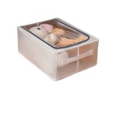 Cutie depozitare pantofi pliabila, transparenta, 40x30x15 cm, plasa pvc impermeabila, cadru otel, fermoar dublu